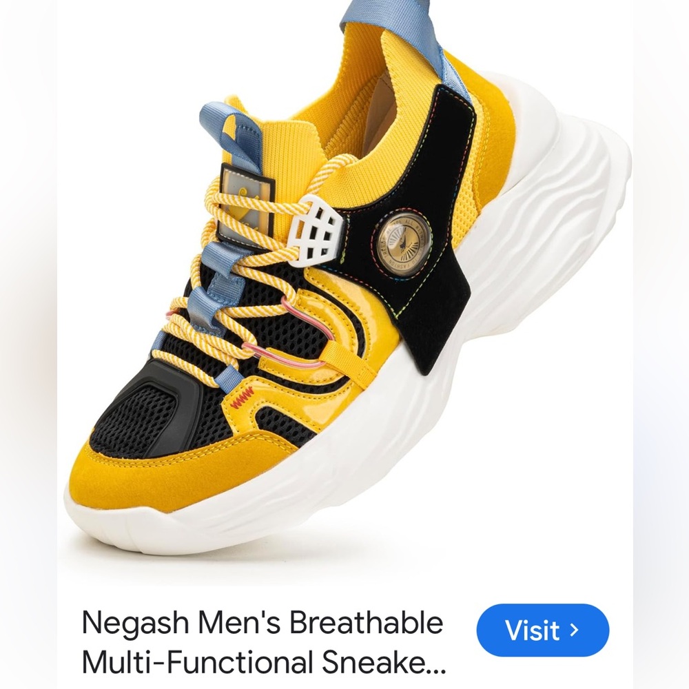 Men's negash Yellow & Black Athletic Lace-Up Sneakers